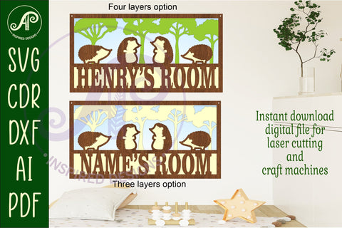 Hedgehogs scene name sign SVG 3 layer laser cut SVG APInspireddesigns 