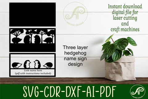 Hedgehogs scene name sign SVG 3 layer laser cut SVG APInspireddesigns 