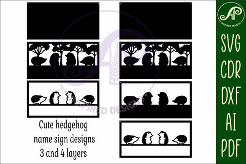 Hedgehogs scene name sign SVG 3 layer laser cut SVG APInspireddesigns 