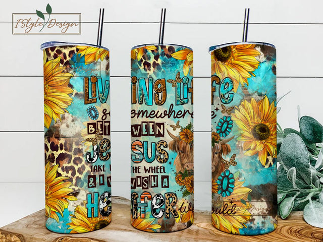 Heifers be trippin ok maybe i pushed her 20 oz skinny tumbler png sublimate design, sunflower tumbler png, Heifer png, sublimate download Sublimation iStyleDesign 
