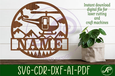Helicopter name sign svg laser SVG APInspireddesigns 
