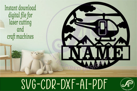 Helicopter name sign svg laser SVG APInspireddesigns 