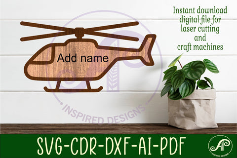 Helicopter outline two layer name sign SVG APInspireddesigns 