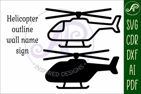 Helicopter outline two layer name sign SVG APInspireddesigns 