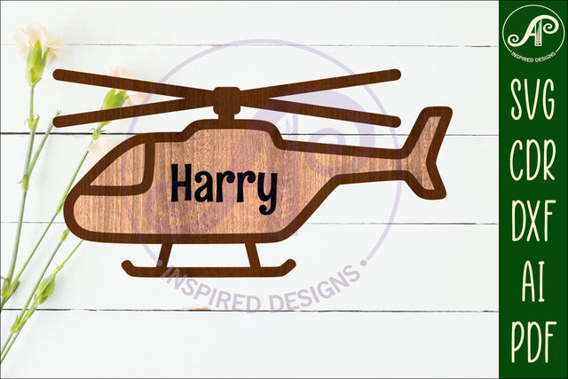 Helicopter outline two layer name sign SVG APInspireddesigns 