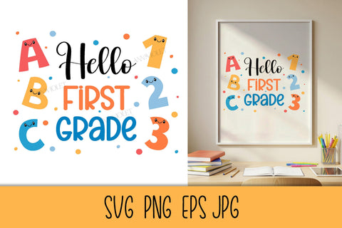Hello 1st Grade SVG Digital Download | Back to School 2026 | First Grade PNG Sublimation for Elementary School Students | Kids T-Shirt Print SVG AnnaViolet_store 