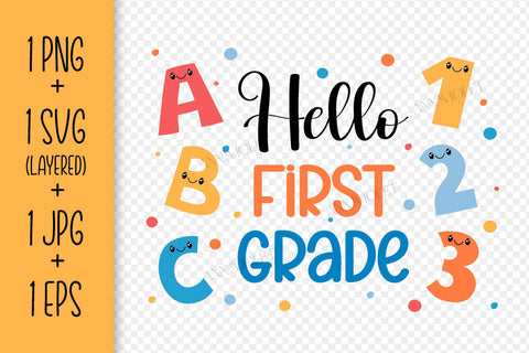 Hello 1st Grade SVG Digital Download | Back to School 2026 | First Grade PNG Sublimation for Elementary School Students | Kids T-Shirt Print SVG AnnaViolet_store 