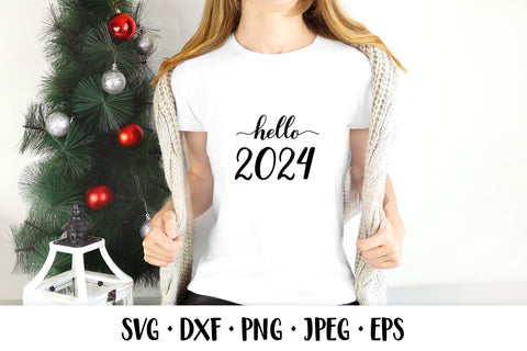 Hello 2024 hand lettered SVG. New Year shirt design SVG LaBelezoka 