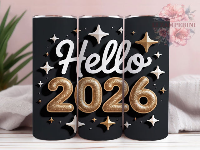 Hello 2026 New Year Celebration Tumbler, New Year Sublimation Design, Festive Holiday Cup Art, 20oz Celebration Tumbler, Whimsical New Year Mug, Stylish Party Cup, Cozy Holiday Wrap Sublimation Li Zamperini 
