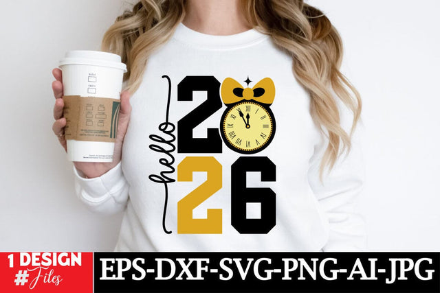 Hello 2026 SVG Cut File, New T-shirt design, New Year Sublimation PNG, New Year SVG Quotes SVG Insomnia Std 