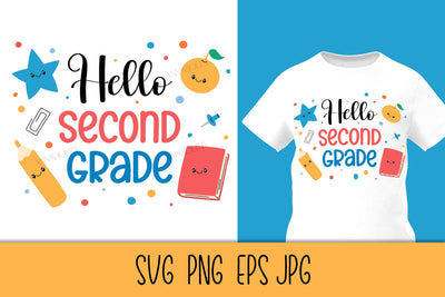 Hello 2nd Grade SVG Digital Download | Back to School 2026 | Second Grade PNG Sublimation Elementary School Students | Kids T-Shirt Print SVG AnnaViolet_store 