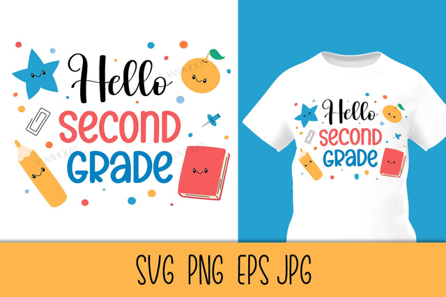 Hello 2nd Grade SVG Digital Download | Back to School 2026 | Second Grade PNG Sublimation Elementary School Students | Kids T-Shirt Print SVG AnnaViolet_store 