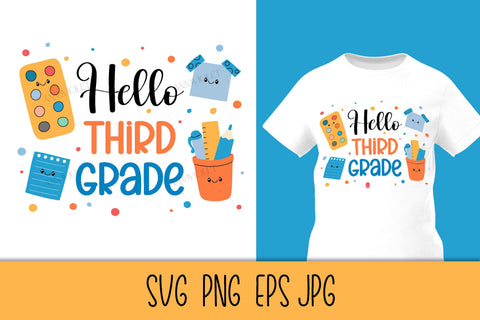 Hello 3rd Grade SVG Digital Download | Back to School 2026 | Third Grade PNG Sublimation Elementary School Students | Kids T-Shirt Print SVG AnnaViolet_store 