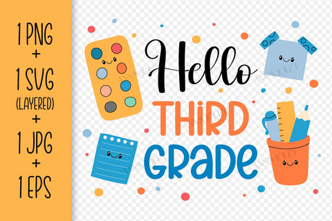 Hello 3rd Grade SVG Digital Download | Back to School 2026 | Third Grade PNG Sublimation Elementary School Students | Kids T-Shirt Print SVG AnnaViolet_store 