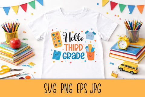 Hello 3rd Grade SVG Digital Download | Back to School 2026 | Third Grade PNG Sublimation Elementary School Students | Kids T-Shirt Print SVG AnnaViolet_store 