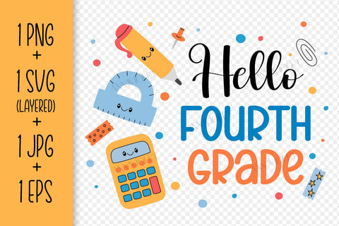 Hello 4th Grade SVG Digital Download | Back to School 2026 | Fourth Grade PNG Sublimation Elementary School Students | Kids T-Shirt Print SVG AnnaViolet_store 