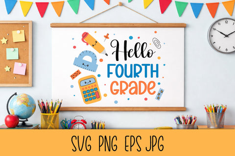 Hello 4th Grade SVG Digital Download | Back to School 2026 | Fourth Grade PNG Sublimation Elementary School Students | Kids T-Shirt Print SVG AnnaViolet_store 