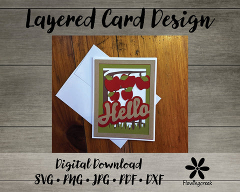 Hello Apples 3D Layered Greeting Card SVG Cut File 3D Paper Flowingcreek 