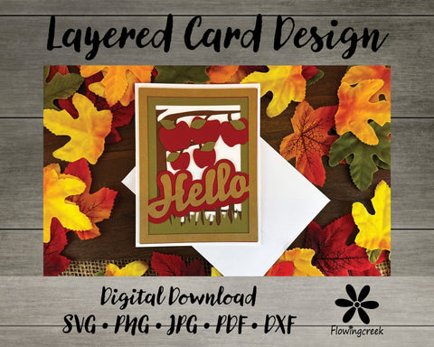 Hello Apples 3D Layered Greeting Card SVG Cut File 3D Paper Flowingcreek 