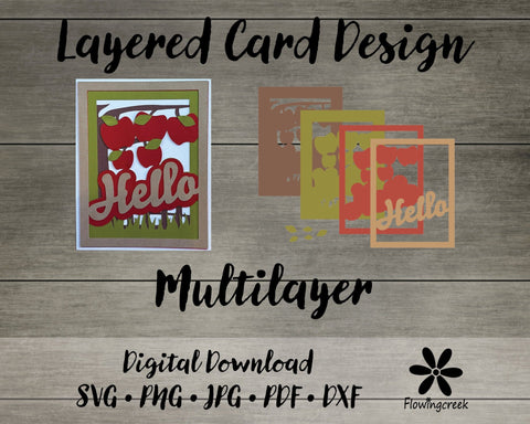 Hello Apples 3D Layered Greeting Card SVG Cut File 3D Paper Flowingcreek 
