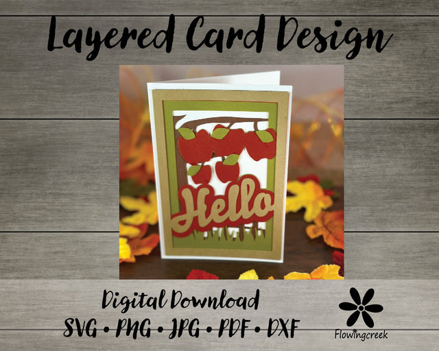 Hello Apples 3D Layered Greeting Card SVG Cut File 3D Paper Flowingcreek 