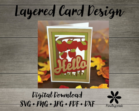 Hello Apples 3D Layered Greeting Card SVG Cut File 3D Paper Flowingcreek 