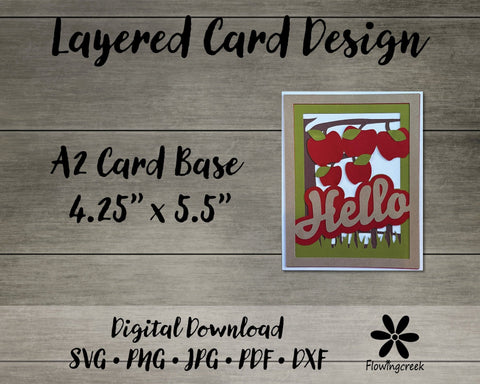 Hello Apples 3D Layered Greeting Card SVG Cut File 3D Paper Flowingcreek 