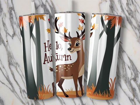 Hello Autumn Deer Tumbler Wrap Sublimation png Sublimation Luvleigh Digitals 