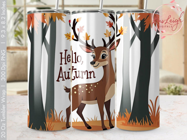 Hello Autumn Deer Tumbler Wrap Sublimation png Sublimation Luvleigh Digitals 