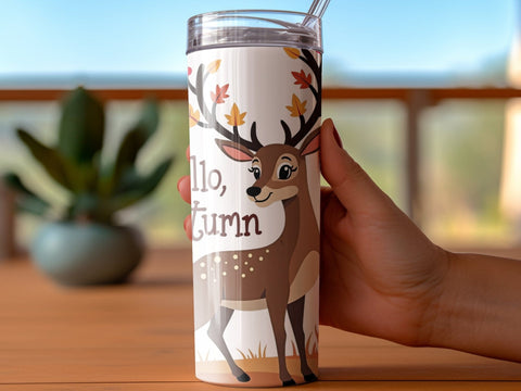 Hello Autumn Deer Tumbler Wrap Sublimation png Sublimation Luvleigh Digitals 