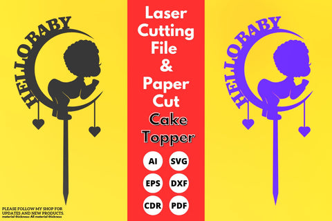 Hello Baby Cake Topper | paper cut | svg laser cut Glowforge SVG tofigh4lang 