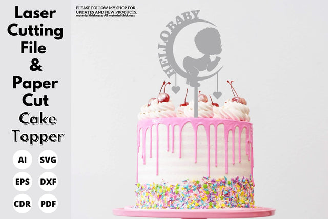 Hello Baby Cake Topper | paper cut | svg laser cut Glowforge SVG tofigh4lang 