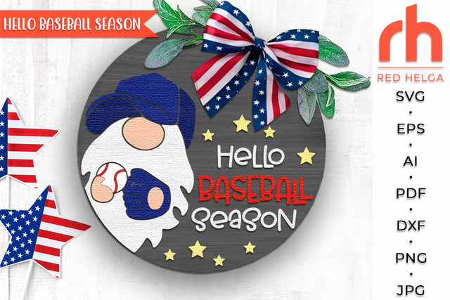Hello Baseball Season SVG, Layered Door Sign Cut File SVG RedHelgaArt 
