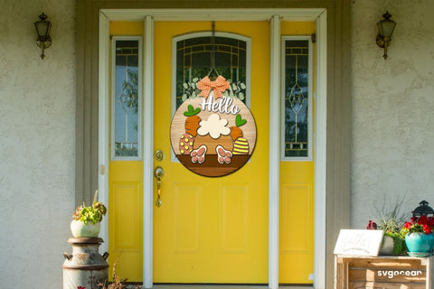 Hello Bunny Door Hanger Laser Cut SVG SvgOcean 