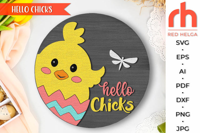 Hello Chicks SVG, Layered Easter Door Sign Cut File SVG RedHelgaArt 