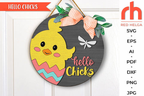 Hello Chicks SVG, Layered Easter Door Sign Cut File SVG RedHelgaArt 