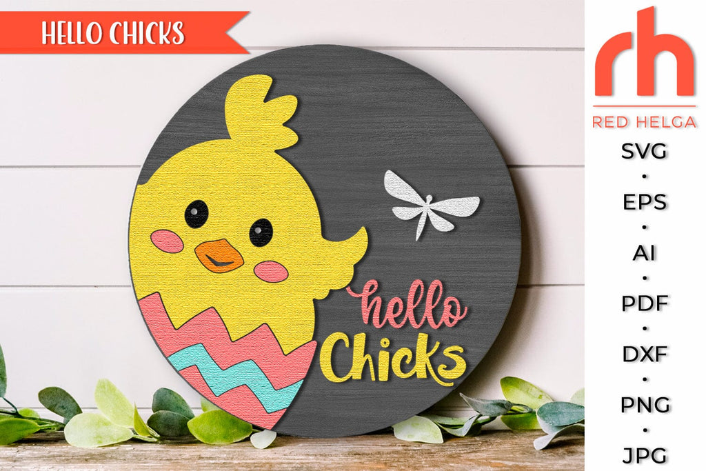 Hello Chicks SVG, Layered Easter Door Sign Cut File - So Fontsy