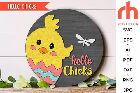 Hello Chicks SVG, Layered Easter Door Sign Cut File SVG RedHelgaArt 