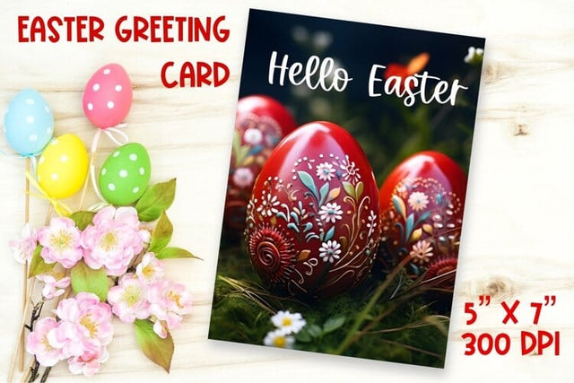 Hello Easter card template / easter eggs with flowers Sublimation Angelina Semenova 