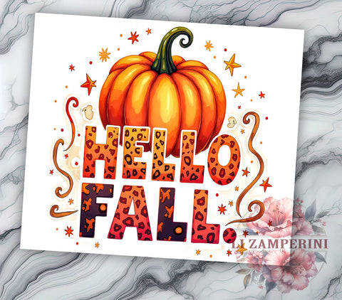 Hello Fall 20oz Tumbler Wrap PNG, Leopard Pumpkin Tumbler PNG Sublimation Design, Straight & Tapered Tumbler Wrap, Instant Digital Download Sublimation Li Zamperini 