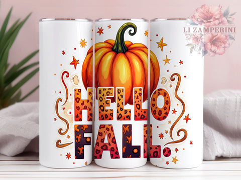 Hello Fall 20oz Tumbler Wrap PNG, Leopard Pumpkin Tumbler PNG Sublimation Design, Straight & Tapered Tumbler Wrap, Instant Digital Download Sublimation Li Zamperini 