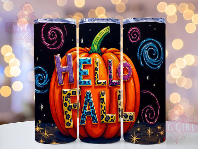 Hello Fall 20oz Tumbler Wrap Sublimation Design, Straight Tapered Tumbler Wrap, Leopard Pumpkin Tumbler Png, Instant Digital Download Sublimation SvggirlplusArt 