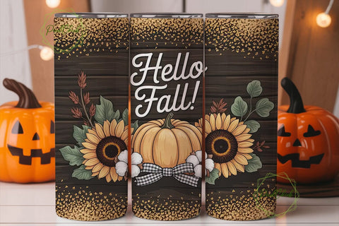 Hello Fall 20oz Tumbler Wrap Sublimation PixelChick 