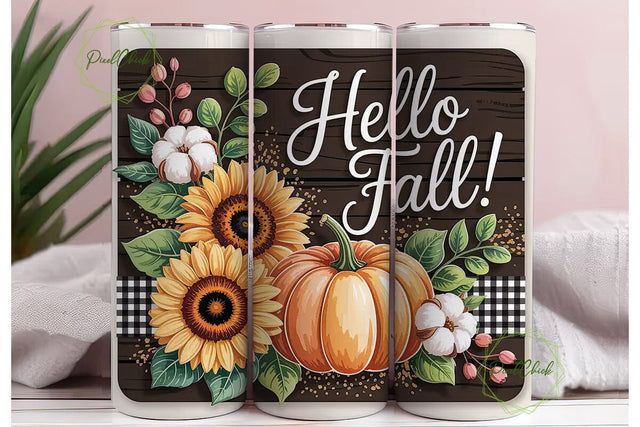 Hello Fall 20oz Tumbler Wrap Sublimation PixelChick 
