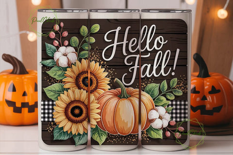 Hello Fall 20oz Tumbler Wrap Sublimation PixelChick 