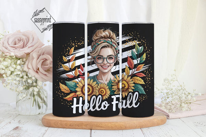 Hello Fall 20oz Tumbler Wrap Sublimation sassyprint 