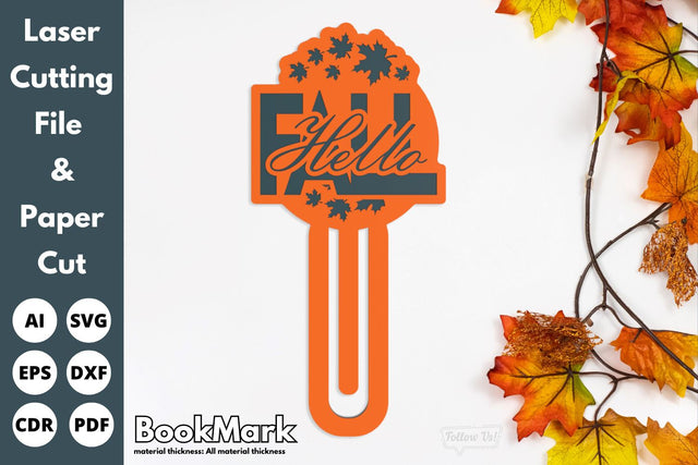 Hello Fall Bookmark | laser cut file | svg paper cut | cricut | glowforge file SVG tofigh4lang 