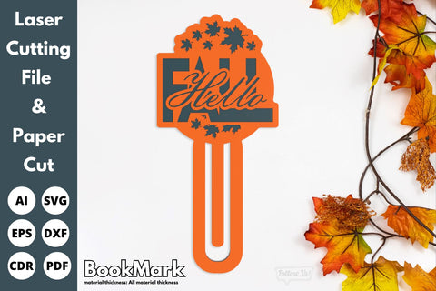 Hello Fall Bookmark | laser cut file | svg paper cut | cricut | glowforge file SVG tofigh4lang 