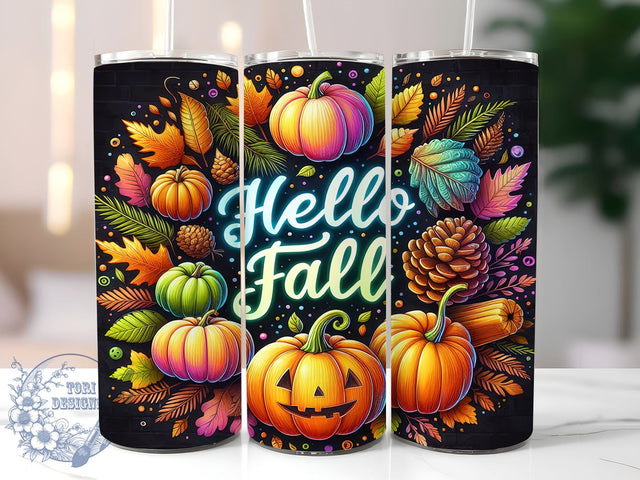 Hello Fall Coffee 20oz Skinny Tumbler, Autumn Vibes Tumbler Png, Straight & Tapered Tumbler Wrap, Instant Digital Download Sublimation ToriDesigns 