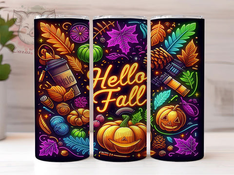 Hello Fall Coffee 20oz Tumbler Png, Straight & Tapered Tumbler Png, Autumn Vibes Tumbler Png, Digital Download PNG Sublimation Lara' s Designs 